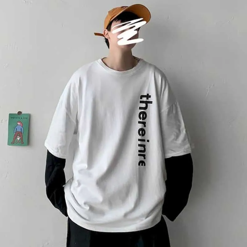 Aidase  Long Sleeve Fake Two-piece T Shirt Striped Big Shirts Men Clothing Men Fashion  New Oversized Tees Clothes Tshirt