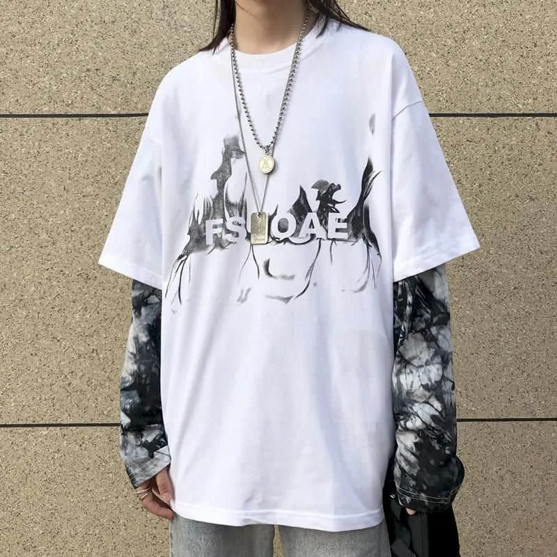 Aidase  Long Sleeve Fake Two-piece T Shirt Striped Big Shirts Men Clothing Men Fashion  New Oversized Tees Clothes Tshirt