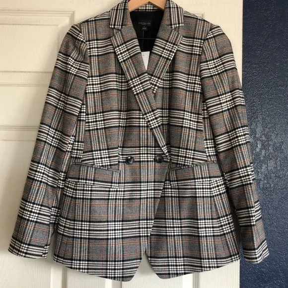 Ann Taylor Plaid Double Breasted Blazer