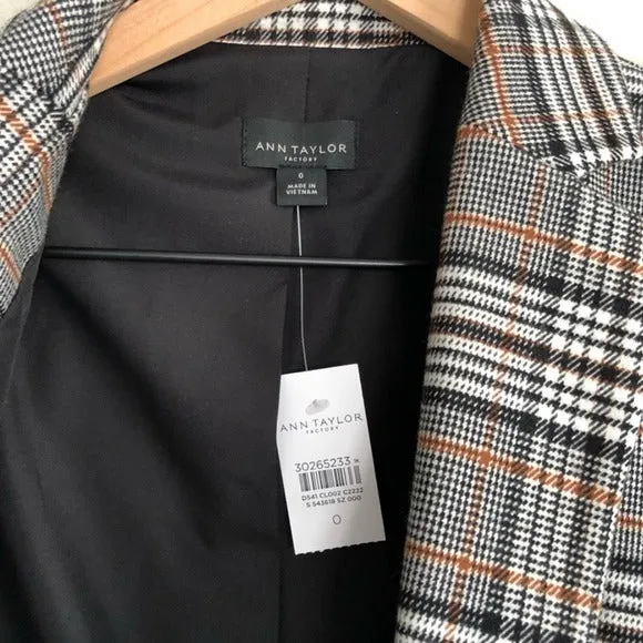 Ann Taylor Plaid Double Breasted Blazer