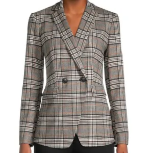Ann Taylor Plaid Double Breasted Blazer