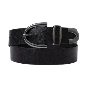 Arch Buckle Leather Belt - Black - Size S