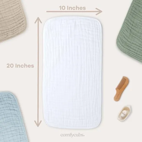 Baby Washcloths, Muslin Cotton Baby Towels, Large 10”x10” Wash Cloths Soft on Sensitive Skin, Absorbent for Boys & Girls, Newborn Baby & Toddlers Bibs & Burp Cloths Essentials Set (Sage, Pack of 10)