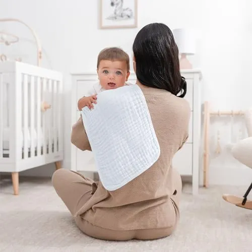 Baby Washcloths, Muslin Cotton Baby Towels, Large 10”x10” Wash Cloths Soft on Sensitive Skin, Absorbent for Boys & Girls, Newborn Baby & Toddlers Bibs & Burp Cloths Essentials Set (Sage, Pack of 10)