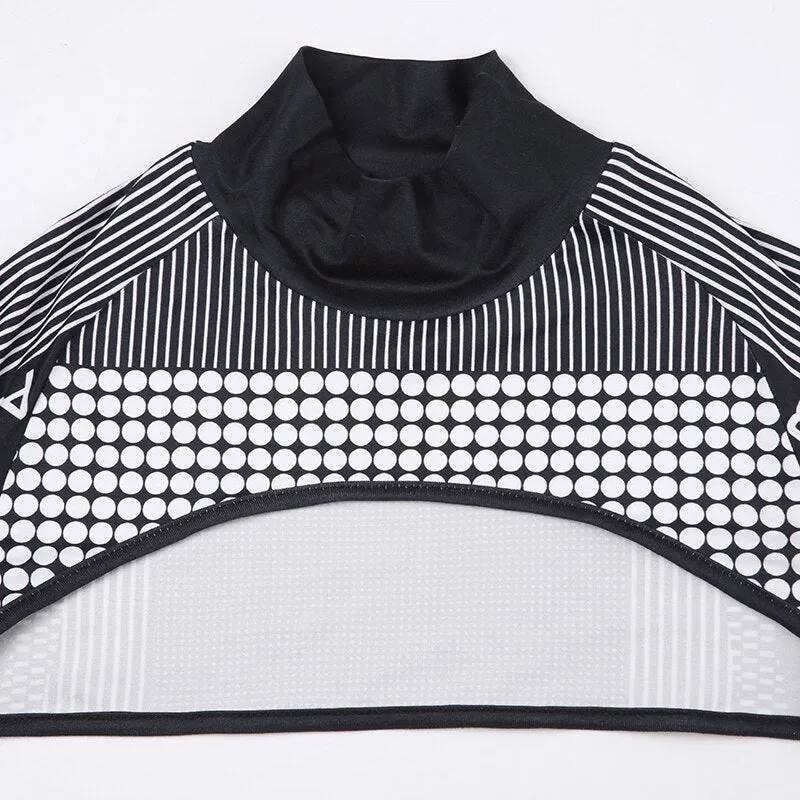 Biker Stripe Letter Printed High Neck Top