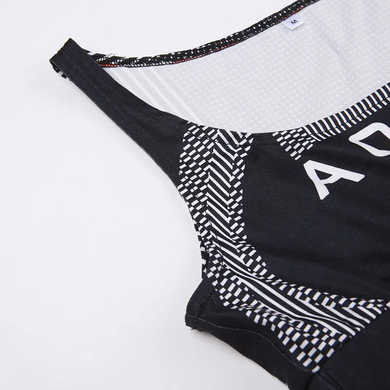 Biker Stripe Letter Printed High Neck Top