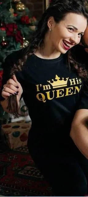 Cotton Print HIS Queen Her King Crown O neck Short Sleeve