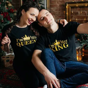Cotton Print HIS Queen Her King Crown O neck Short Sleeve