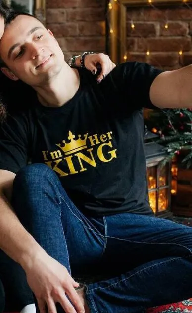 Cotton Print HIS Queen Her King Crown O neck Short Sleeve