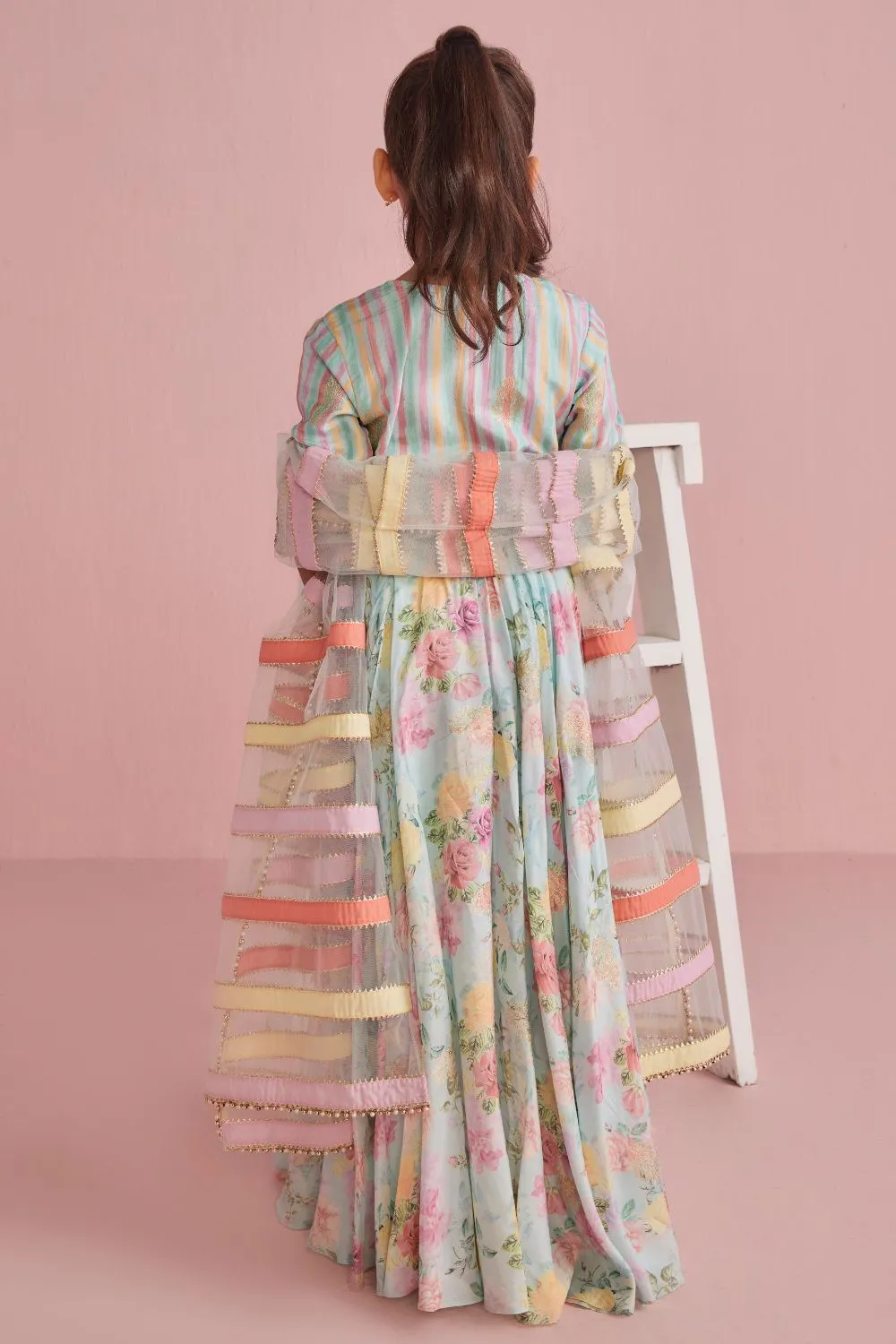 Floral Lehenga With Coordinated Stripe Blouse Set