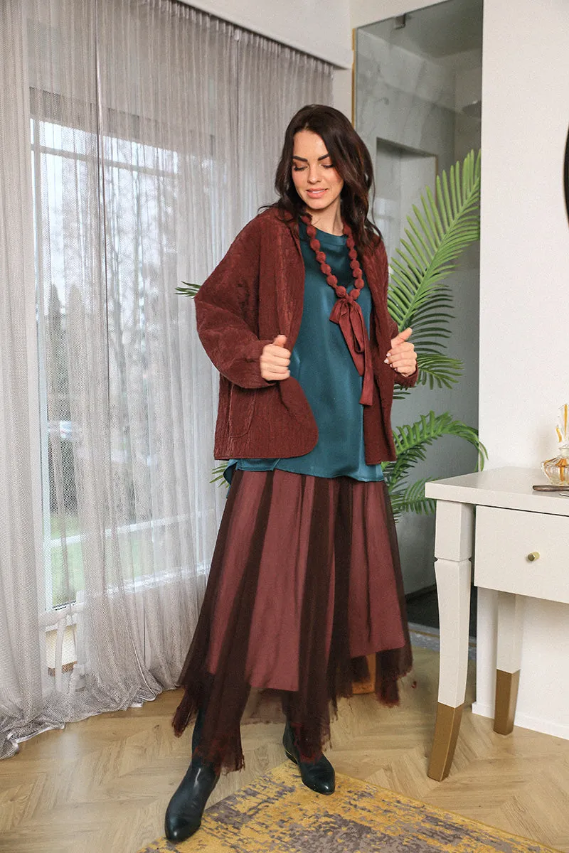 Flowy Merlot Silk Chiffon Skirt