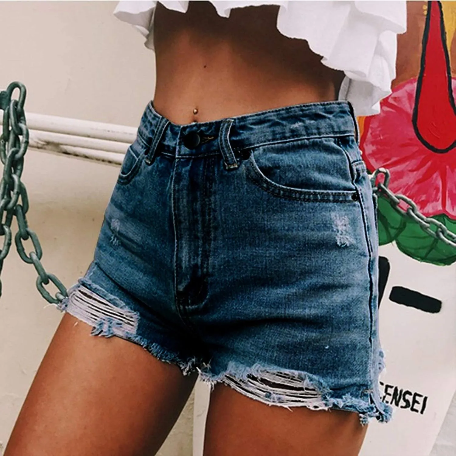 Jean Shorts for Women Trendy High Waisted Stretchy Denim Shorts Summer Casual Baggy Raw Hem Mom Shorts Cutoff Jorts
