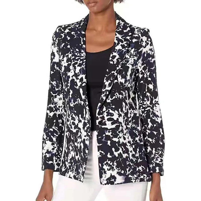 Lapel Print Long Sleeves Suit Jacket
