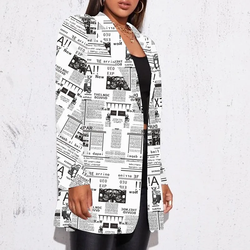 Lapel Print Long Sleeves Suit Jacket