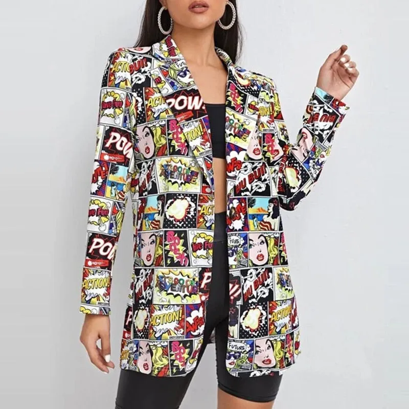 Lapel Print Long Sleeves Suit Jacket