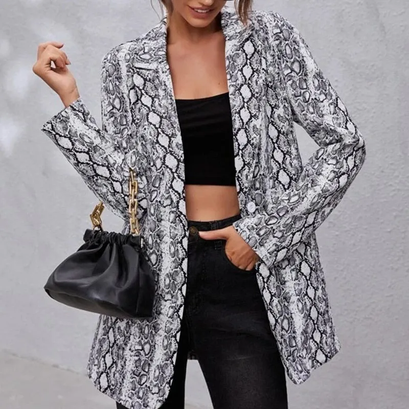 Lapel Print Long Sleeves Suit Jacket
