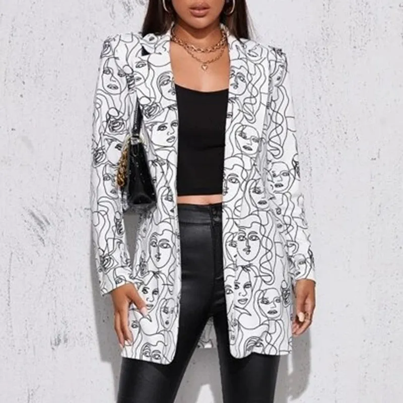 Lapel Print Long Sleeves Suit Jacket