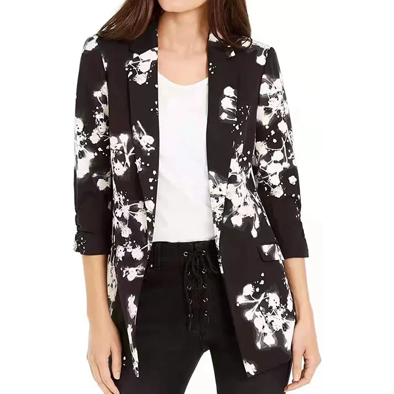 Lapel Print Long Sleeves Suit Jacket