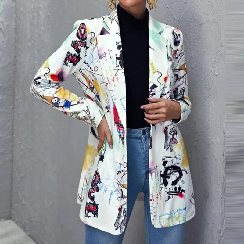 Lapel Print Long Sleeves Suit Jacket