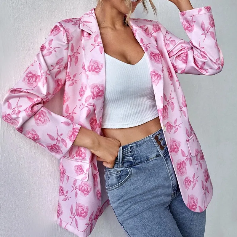 Lapel Print Long Sleeves Suit Jacket