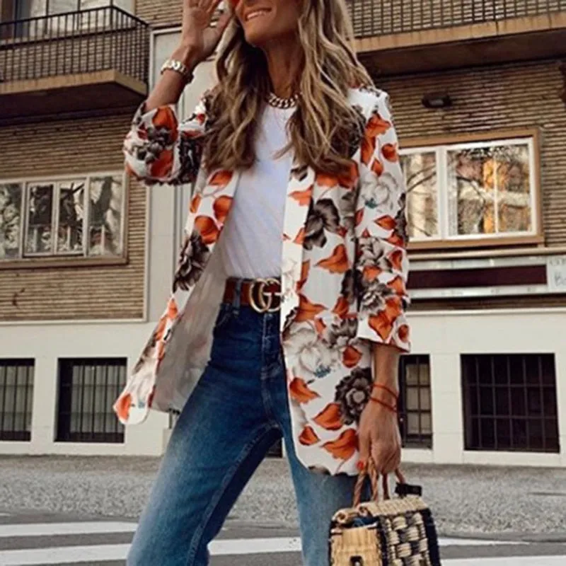 Lapel Print Long Sleeves Suit Jacket