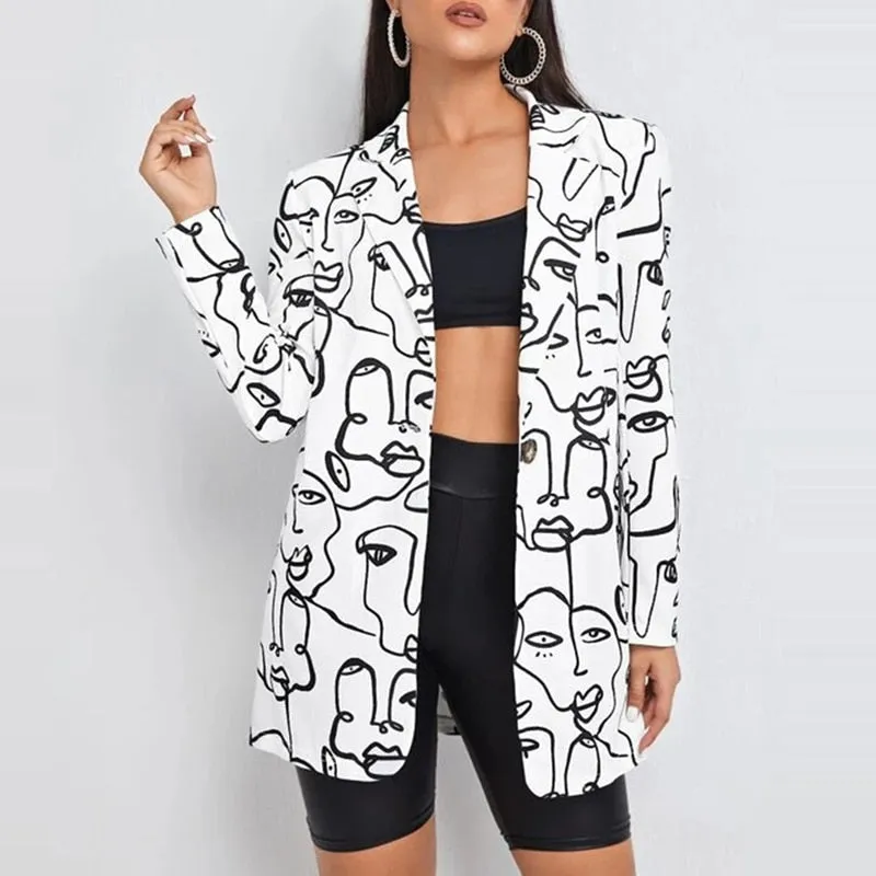 Lapel Print Long Sleeves Suit Jacket