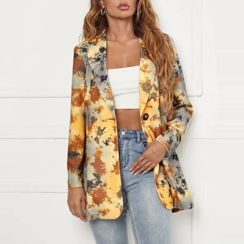 Lapel Print Long Sleeves Suit Jacket