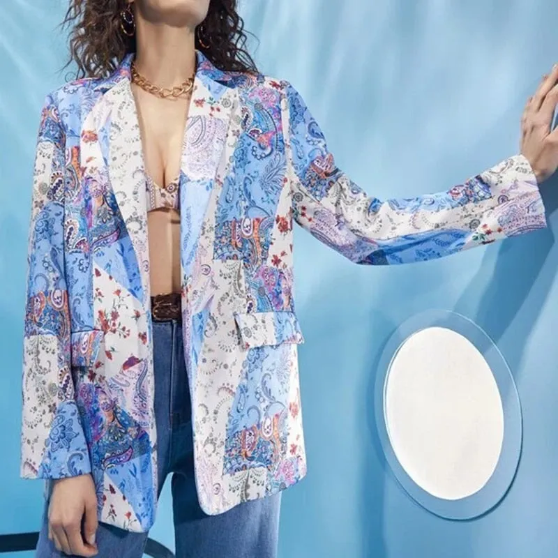 Lapel Print Long Sleeves Suit Jacket