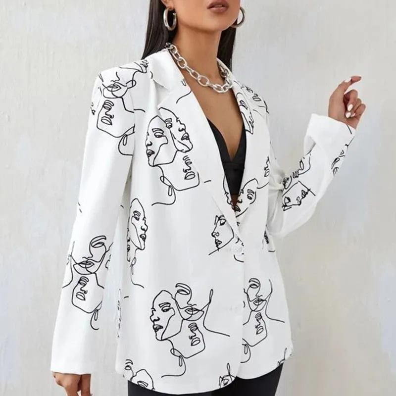 Lapel Print Long Sleeves Suit Jacket