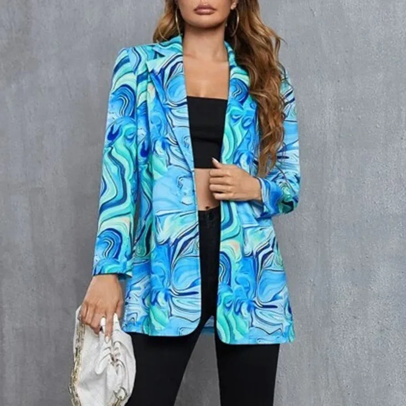 Lapel Print Long Sleeves Suit Jacket