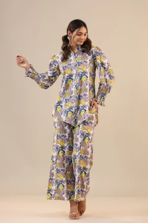 Lemon Pansy Cotton Collared Co ord Set