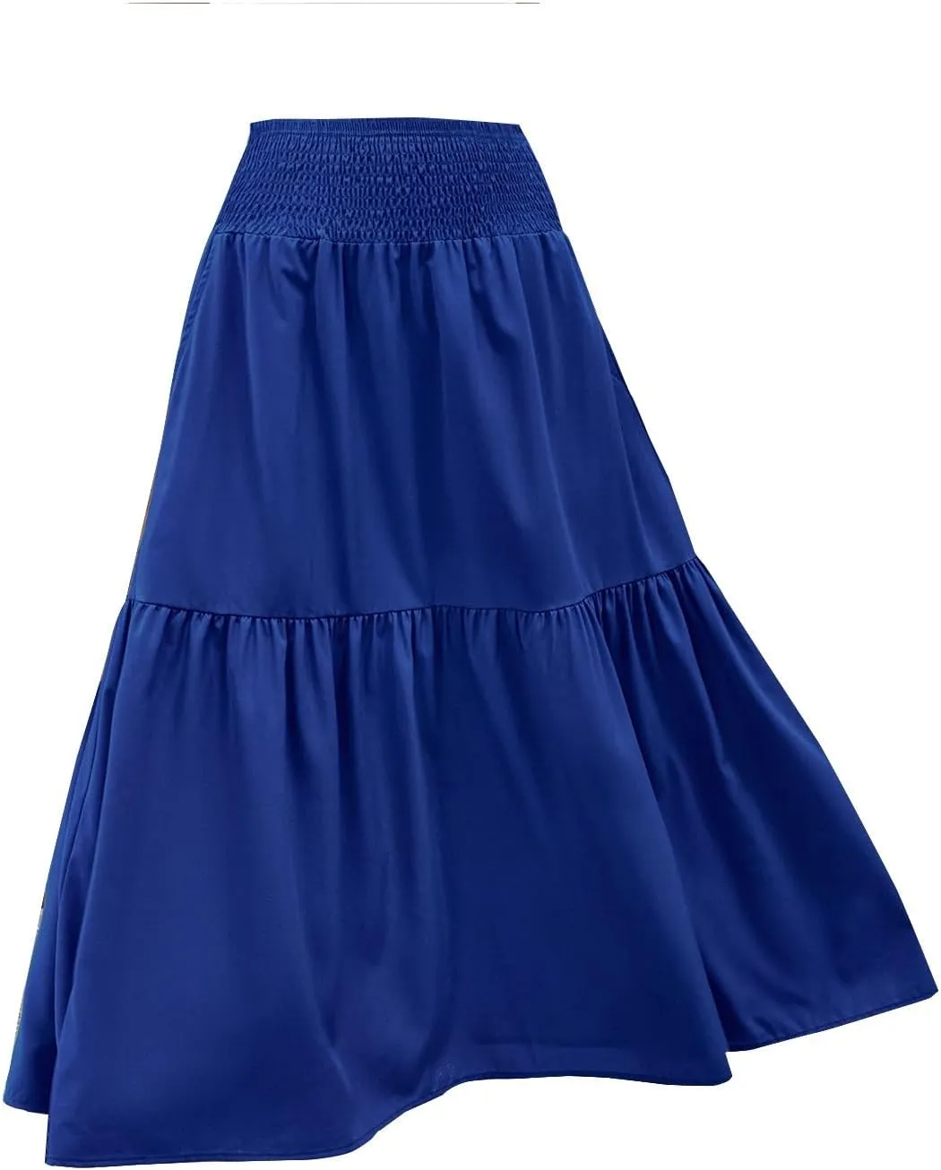 Maxi Skirt for Women Summer Casual Elastic High Waist Pleated A Line Flowy Swing Tiered Beach Vacation Skirts