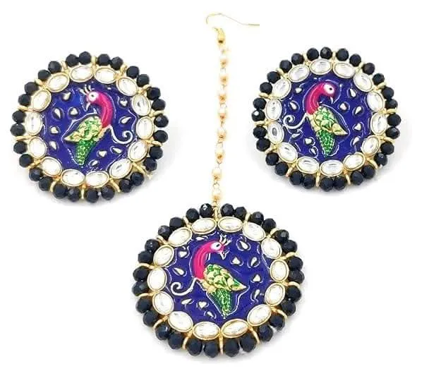 Meenakari kudan peacock chokar dark navy blue color jewel set