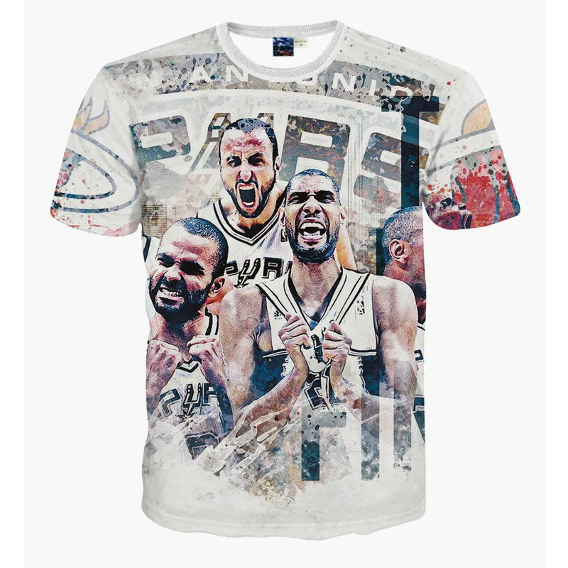 Men's Short Sleeve Spurs Star Printed Basketball 3D T-Shirt