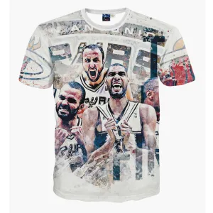 Men's Short Sleeve Spurs Star Printed Basketball 3D T-Shirt