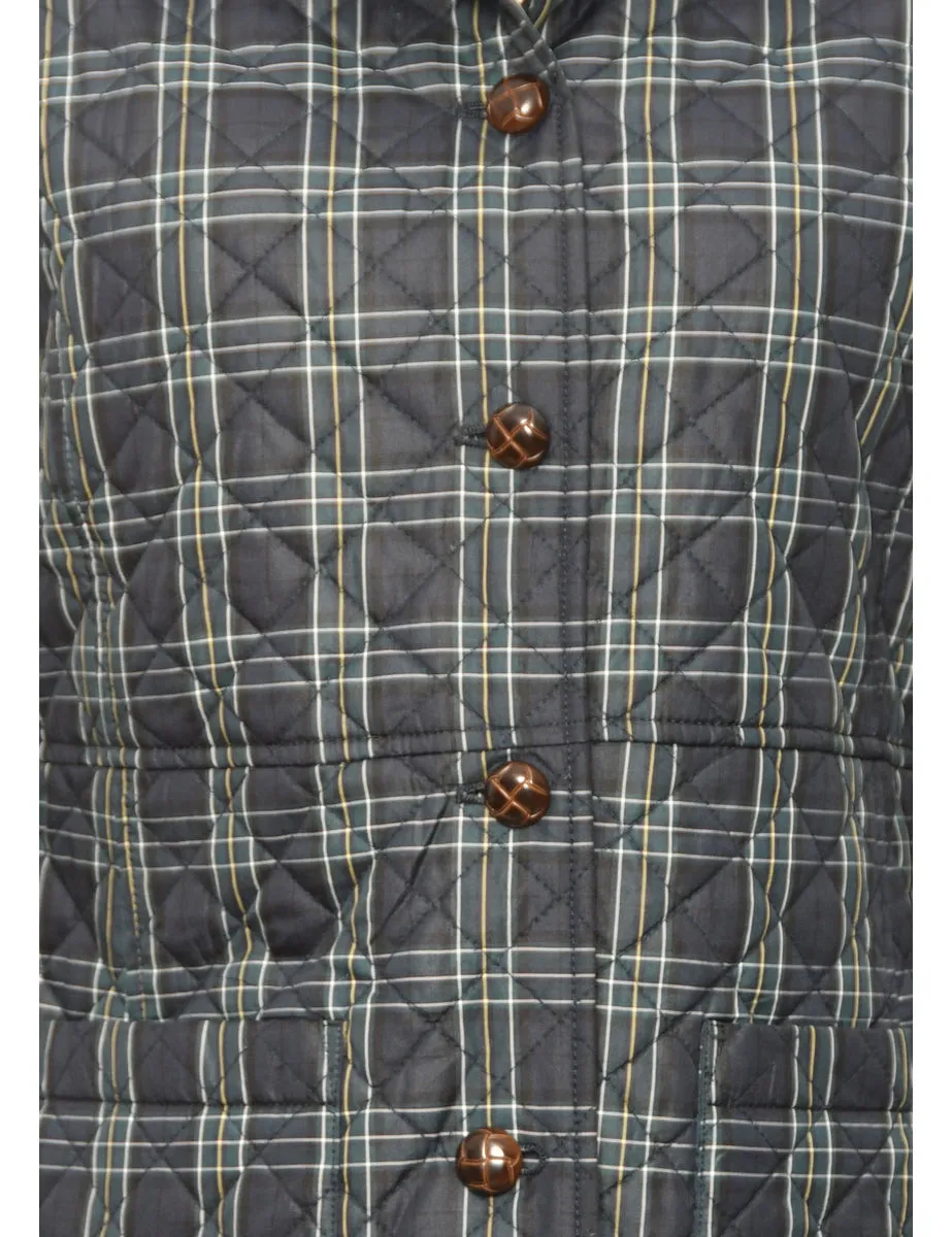 Navy & Green Checked Button-Front Jacket - M