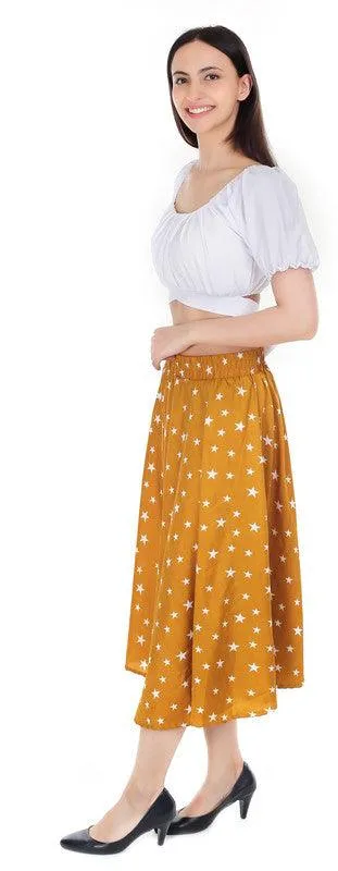 one amore Polka Print Women Flared Yellow Skirt
