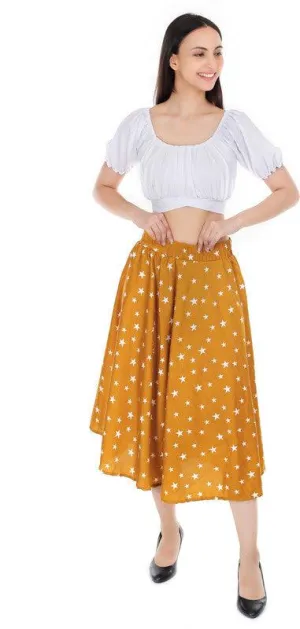 one amore Polka Print Women Flared Yellow Skirt