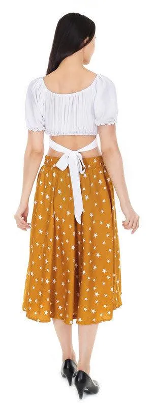 one amore Polka Print Women Flared Yellow Skirt