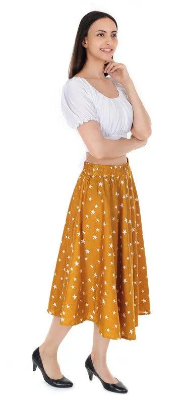 one amore Polka Print Women Flared Yellow Skirt