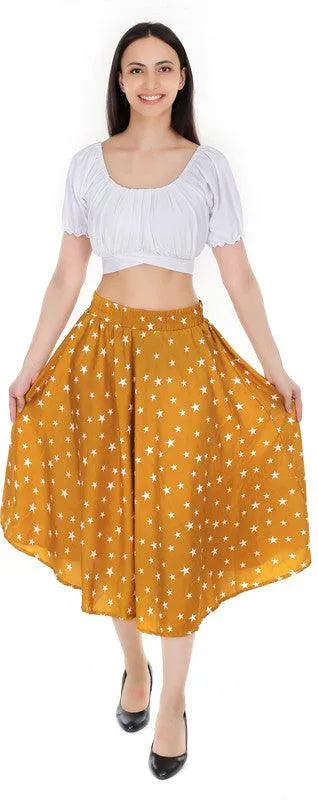 one amore Polka Print Women Flared Yellow Skirt