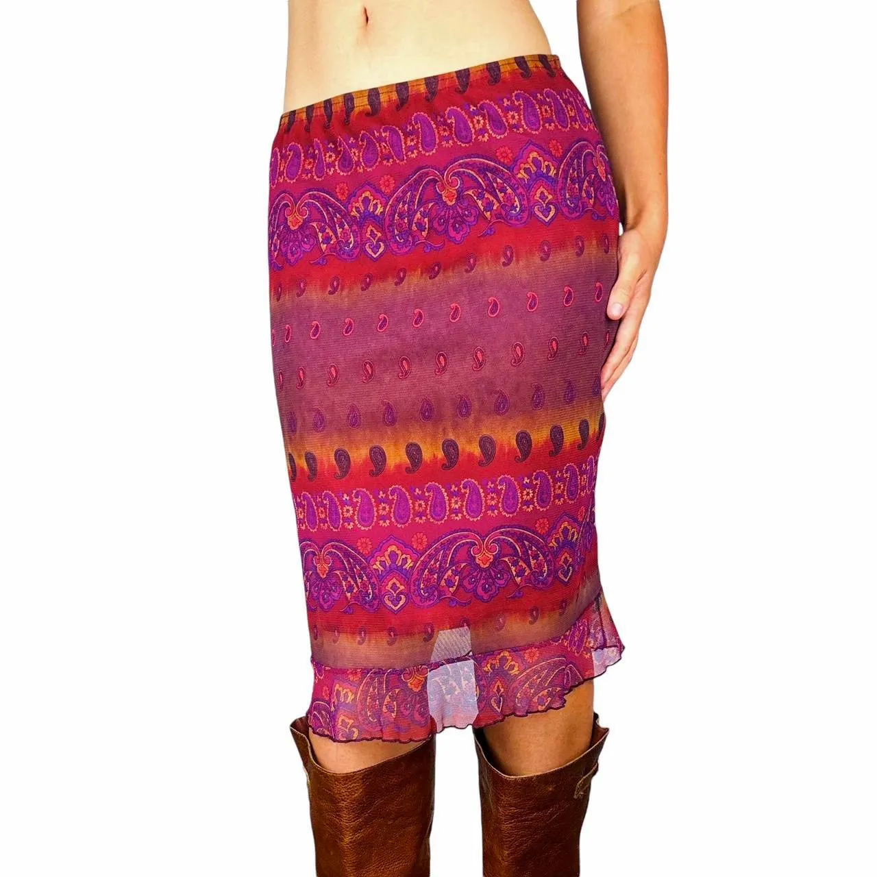 Paisley Sunset Mesh Midi Skirt (M)