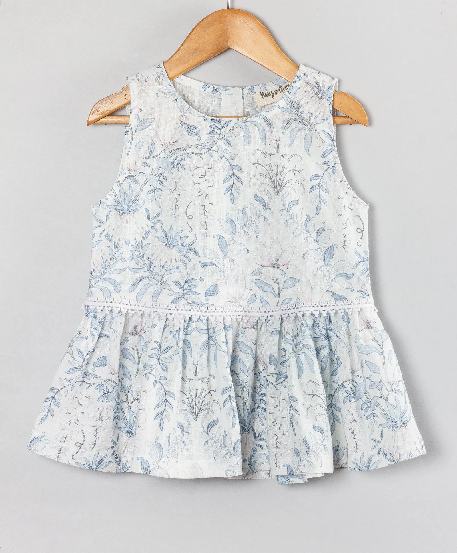 PASTEL LEAF PRINT COORD SET WITH LACE AT WAIST SEAM