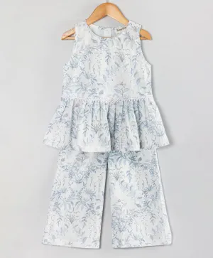 PASTEL LEAF PRINT COORD SET WITH LACE AT WAIST SEAM