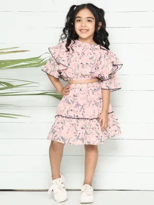 Peach Flowy Coordinated Skirt Set