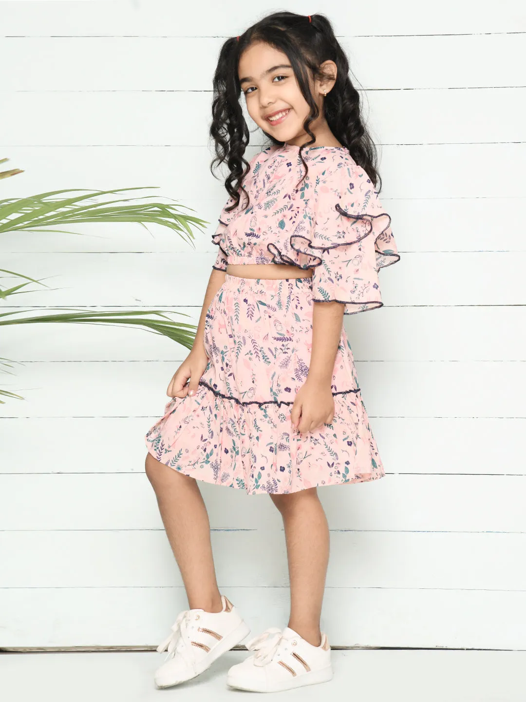 Peach Flowy Coordinated Skirt Set