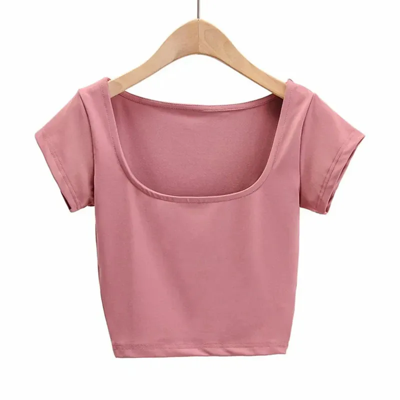 Petite Cap Square Neck Crop Short Sleeve Tee