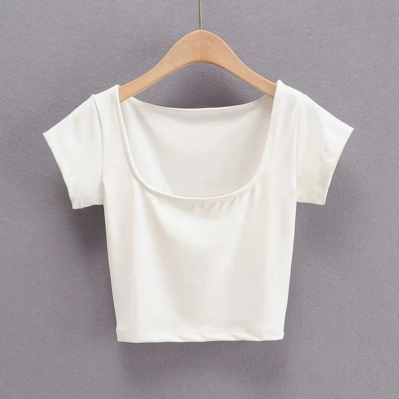 Petite Cap Square Neck Crop Short Sleeve Tee
