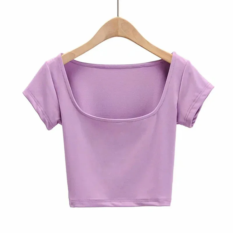 Petite Cap Square Neck Crop Short Sleeve Tee