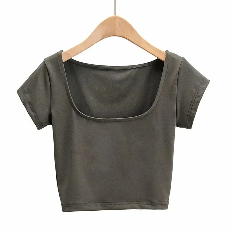 Petite Cap Square Neck Crop Short Sleeve Tee